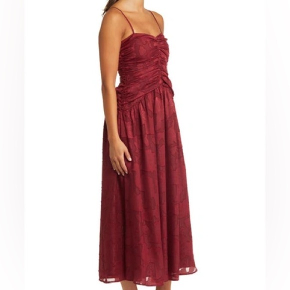 Lost + Wander, Celestial Glow Metallic Stripe Dress Maroon - Picture 4 of 8